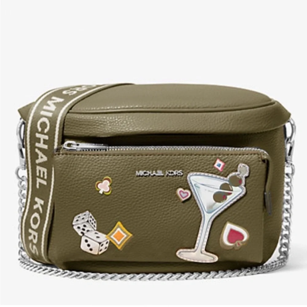 Michael Kors Olive Green Funny Pack Belt Crossbody Bag with Fun Patches